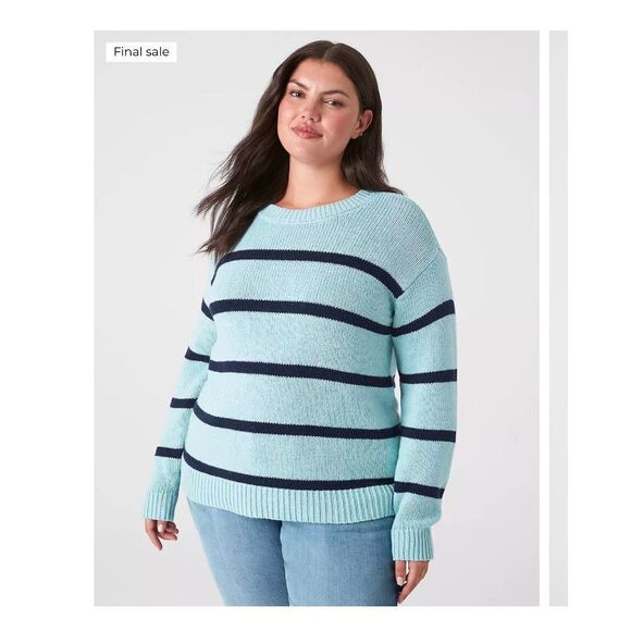 New Lane Bryant Blue Striped Boxy Pullover Chunky Sweater Crewneck Size 18 20 - Picture 1 of 10